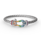 [Marin]FORC LARGE HORSESHOE  COLORED DIAMOND BRACELET SILVER
