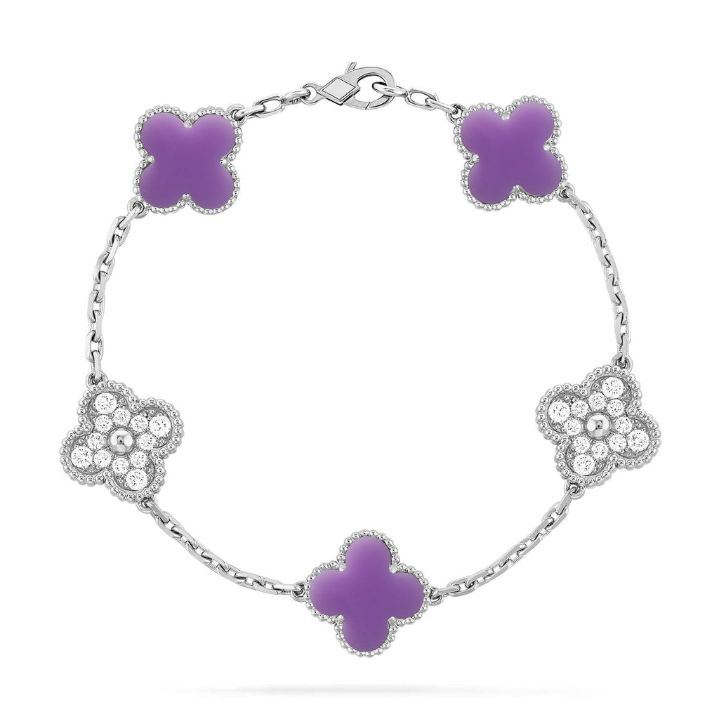 [⭐Shinejoy]BRACELET CLOVER 5 MOTIFS VIOLET CLAIR COLLECTION