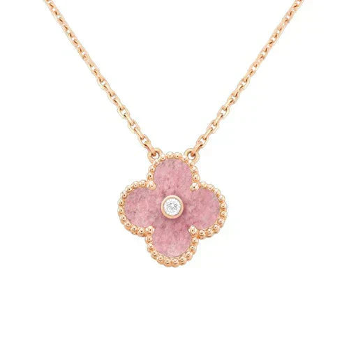 [Marin]CLOVER 15MM DIAMOND RHODONITE NECKLACE