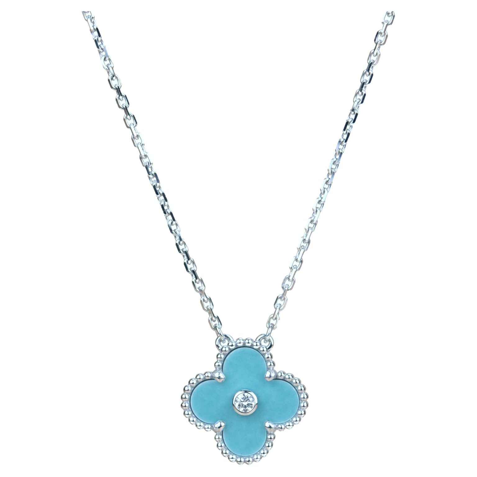 [Marin]COLLIER CLOVER 15MM DIAMOND PORCELAINE SVRES ARGENT