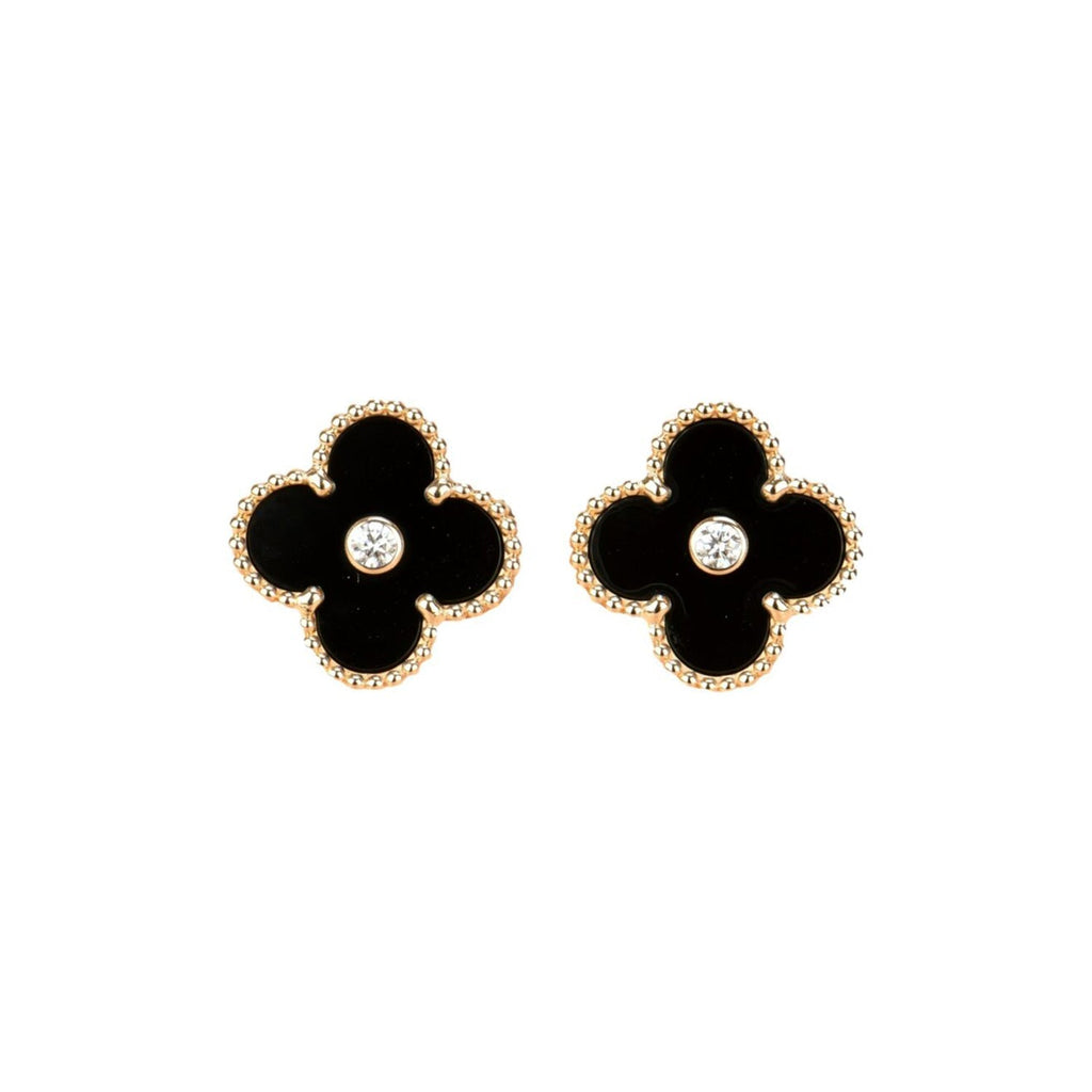 [Marin]BOUCLES D'OREILLES CLOVER MEDIUM 1 MOTIFS ONYX ET DIAMANTS