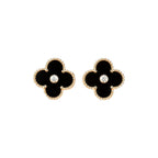 [Marin]BOUCLES D'OREILLES CLOVER MEDIUM 1 MOTIFS ONYX ET DIAMANTS