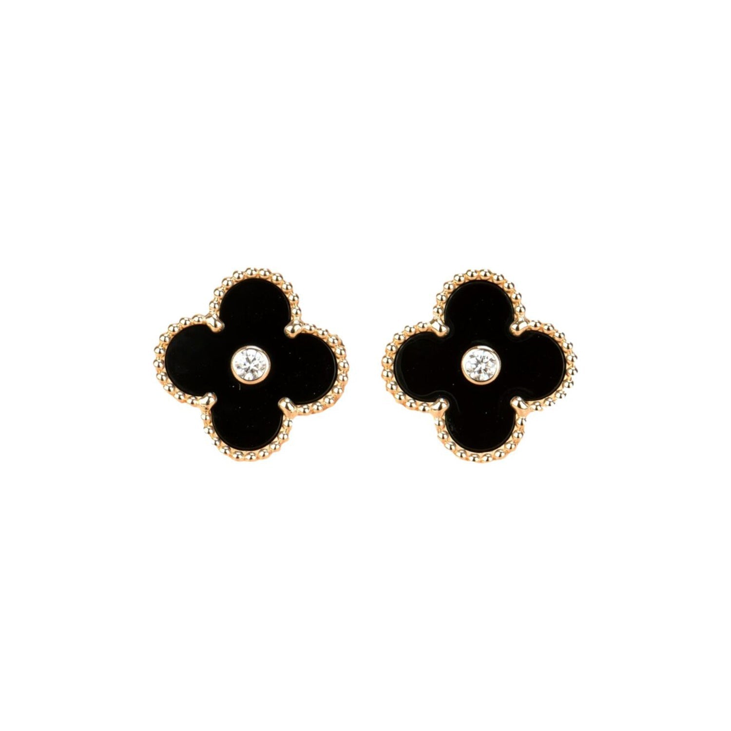 [Marin]BOUCLES D'OREILLES CLOVER MEDIUM 1 MOTIFS ONYX ET DIAMANTS