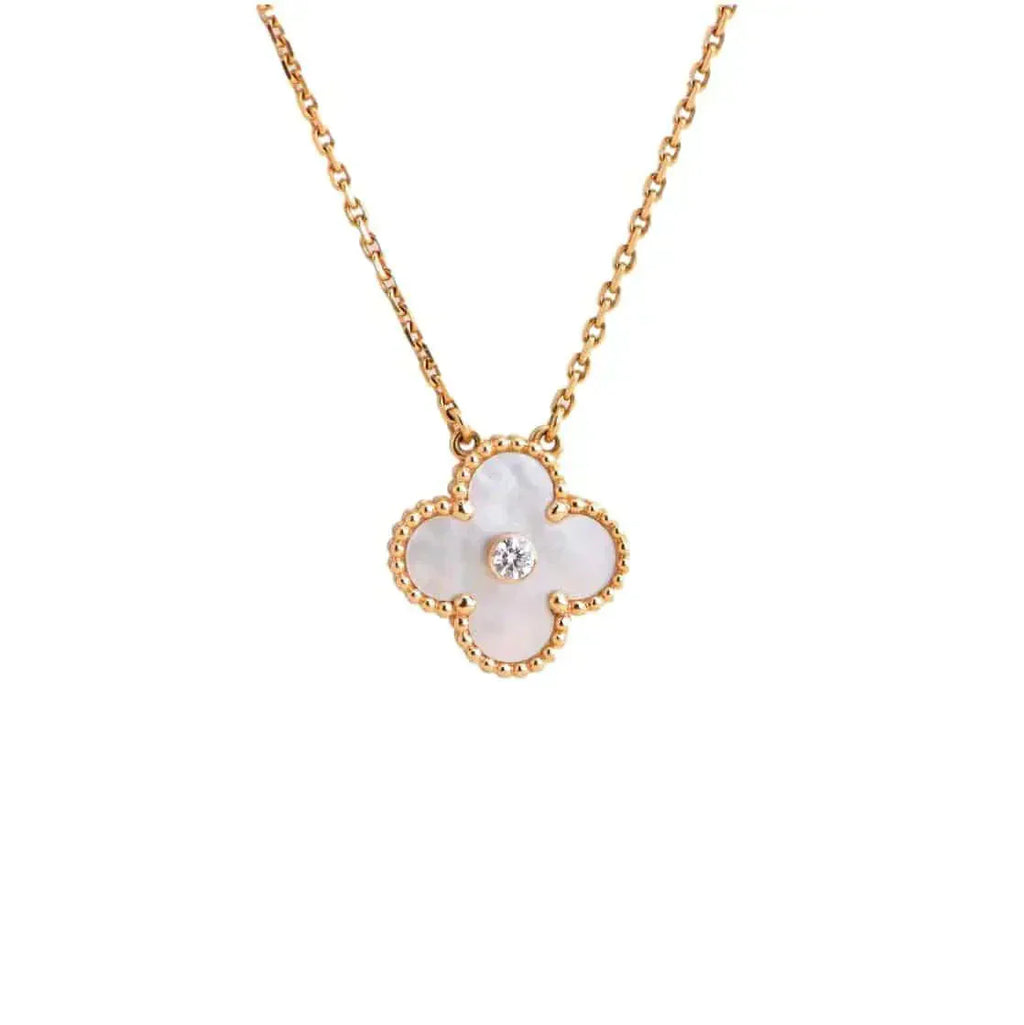 [Marin]COLLIER CLOVER FRITILLAIRE BLANCHE DIAMANT 15MM