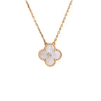 [Marin]COLLIER CLOVER FRITILLAIRE BLANCHE DIAMANT 15MM