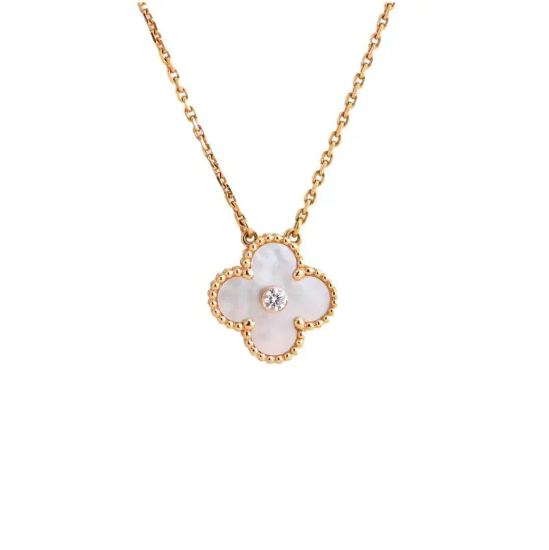 [Marin]CLOVER 15MM DIAMOND WHITE FRITILLARIA NECKLACE