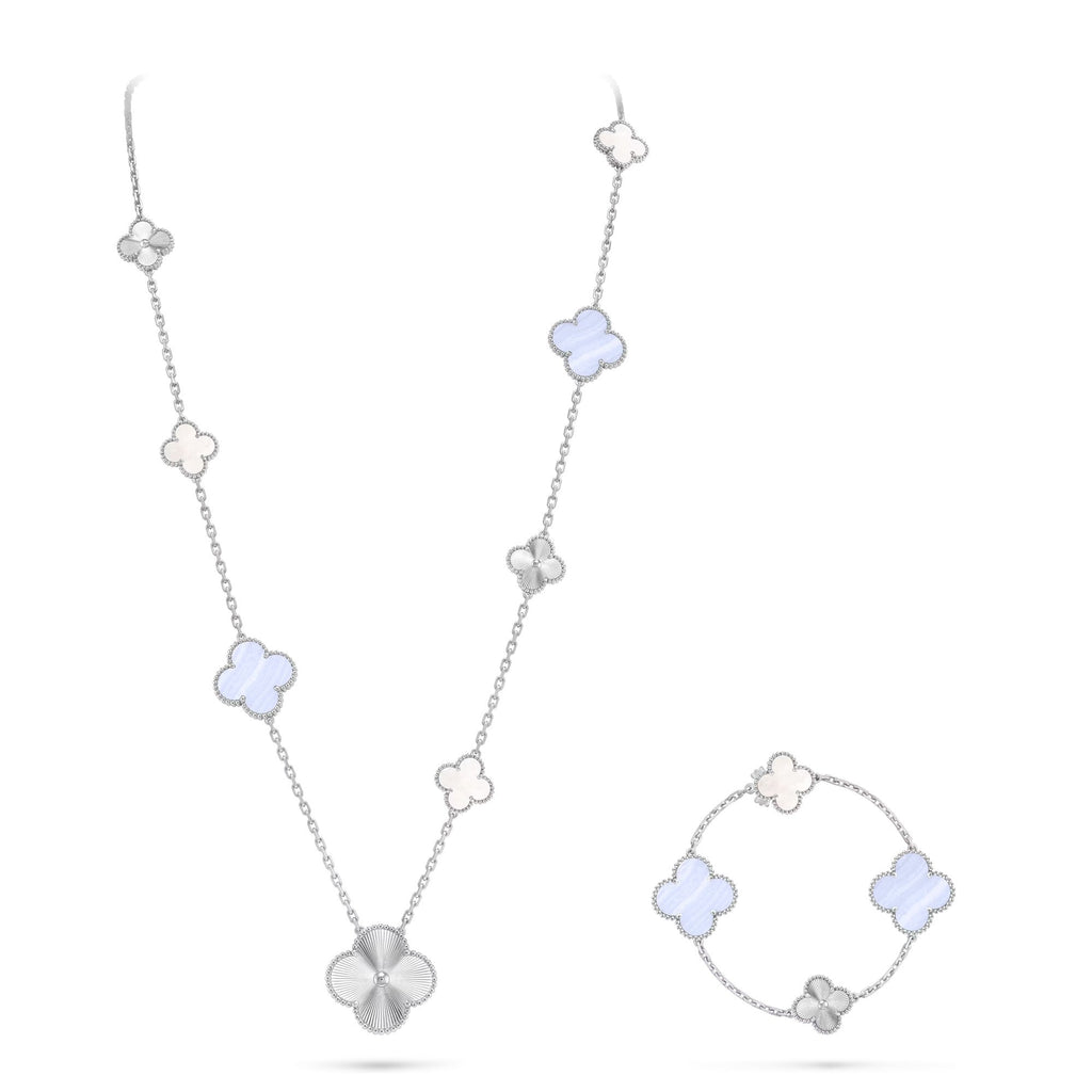 [⭐Shinejoy]DETACHABLE CLOVER 15(11+4) FLOWER SILVER NECKLACE SET