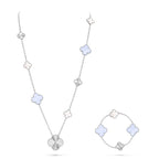 [⭐Shinejoy]DETACHABLE CLOVER 15(11+4) FLOWER SILVER NECKLACE SET