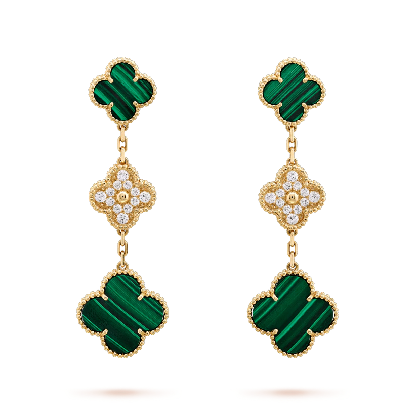 [Marin]CLOVER EARRINGS GOLD MALACHITE DIAMOND 3 MOTIF