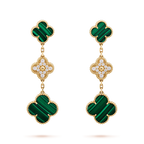 [Marin]CLOVER EARRINGS GOLD MALACHITE DIAMOND 3 MOTIF