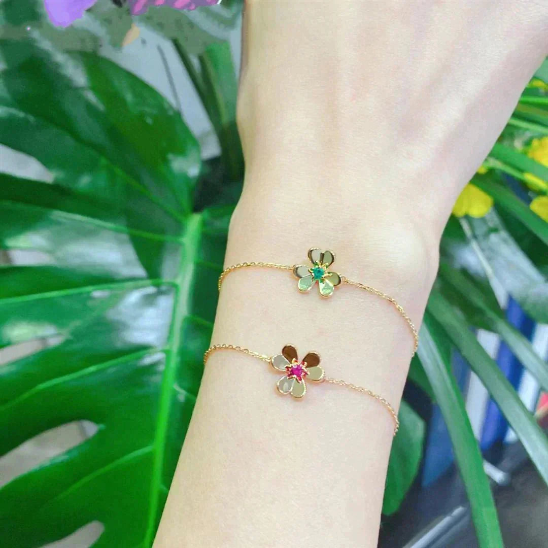 [Marin]FRIVOLE GOLD FLOWER PINK MALACHITE BRACELET
