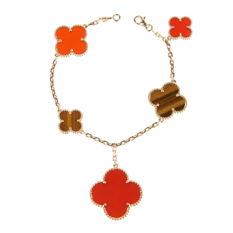 [Marin]CLOVER BRACELET 5 MOTIFS CARNELIAN TIGER EYE