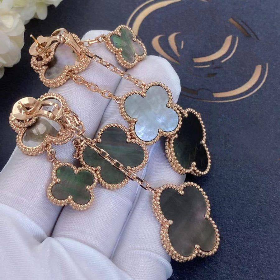 [Marin]CLOVER EARRINGS DARK MOP 4 MOTIFS ROSE GOLD