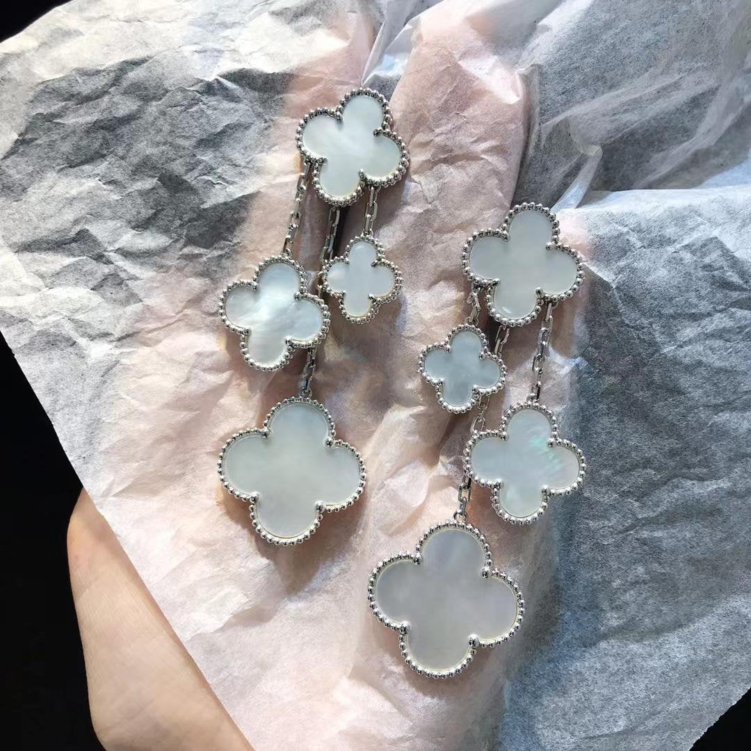 [Marin]CLOVER EARRINGS WHITE MOP 4 MOTIFS SILVER