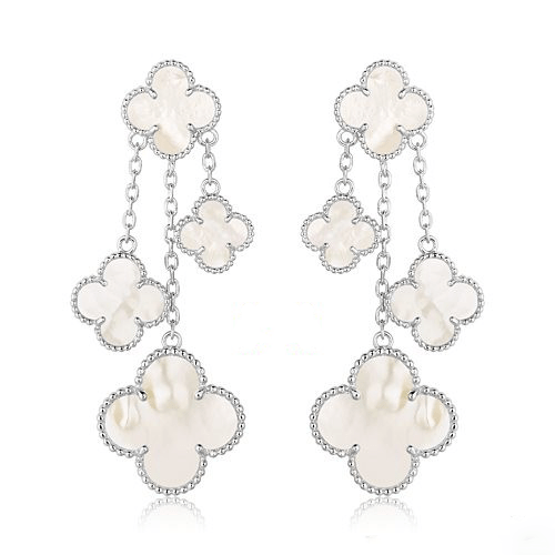 [Marin]CLOVER EARRINGS WHITE MOP 4 MOTIFS SILVER
