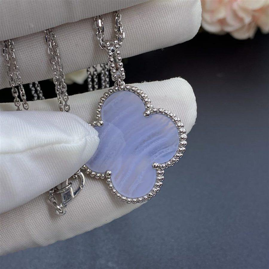 [Marin]COLLIER TRÈFLE CHALCEDOINE ARGENT GRAND TRÈFLE
