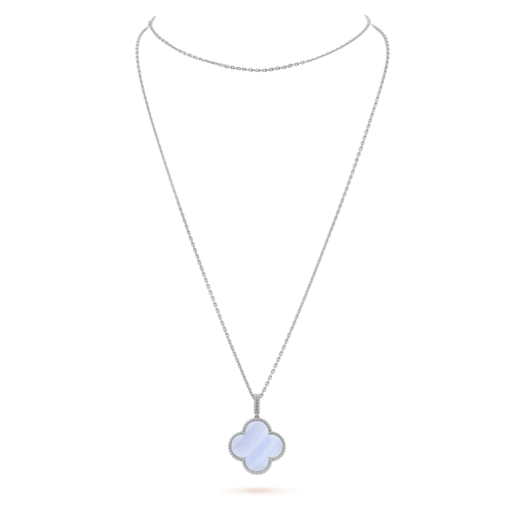 [Marin]COLLIER TRÈFLE CHALCEDOINE ARGENT GRAND TRÈFLE