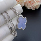 [Marin]COLLIER TRÈFLE CHALCEDOINE ARGENT GRAND TRÈFLE