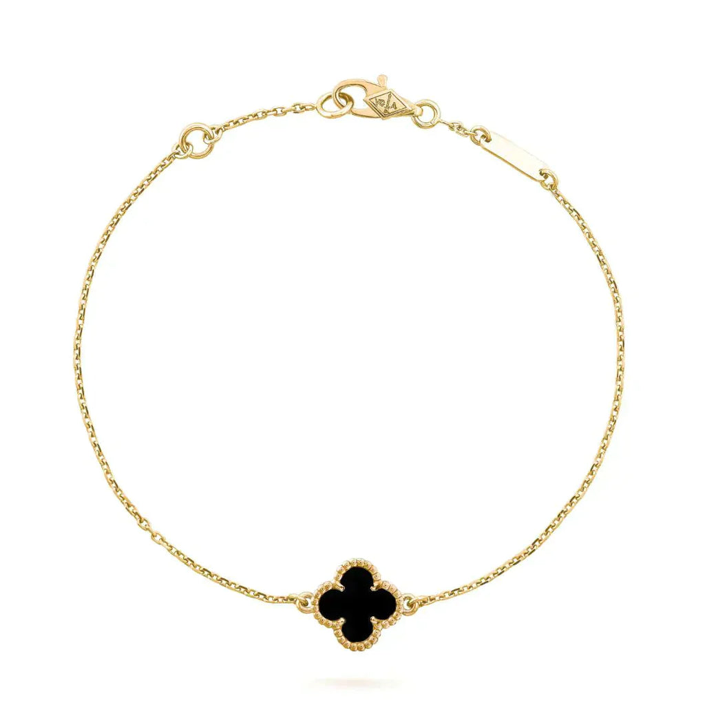 [Marin]CLOVER ONYX SINGLE FLOWER BRACELET