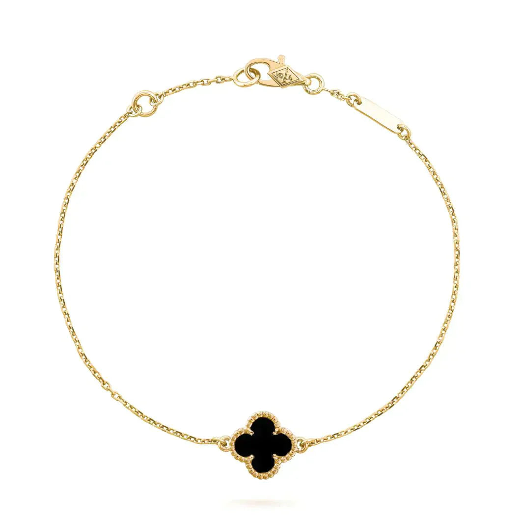 [Marin]CLOVER ONYX SINGLE FLOWER BRACELET