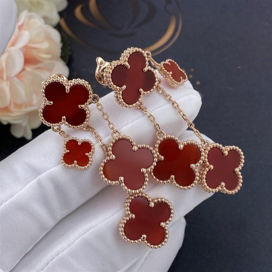 [Marin]CLOVER EARRINGS CARNELIAN 4 MOTIFS PINK GOLD