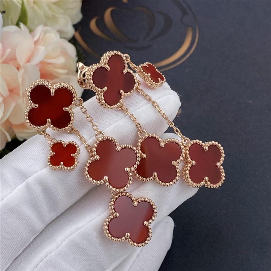 [Marin]CLOVER EARRINGS CARNELIAN 4 MOTIFS PINK GOLD
