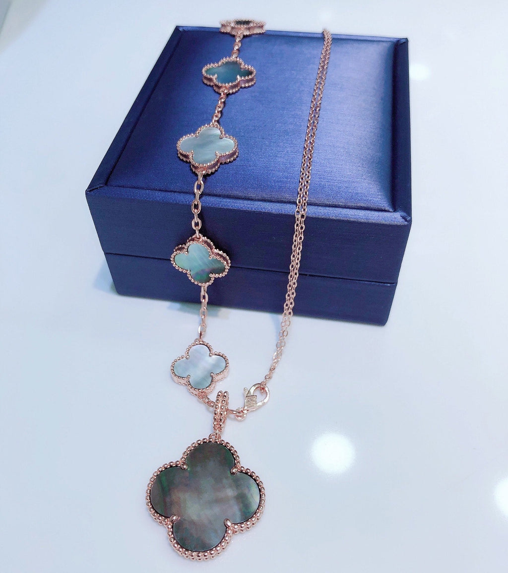 [Marin]COMBINED BRACELET 5 MOTIFS AND NECKLACE DARK MOP ROSE GOLD