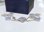 [Marin]CLOVER 10 MOTIFS CHALCEDONY DIAMONDS SILVER NECKLACE