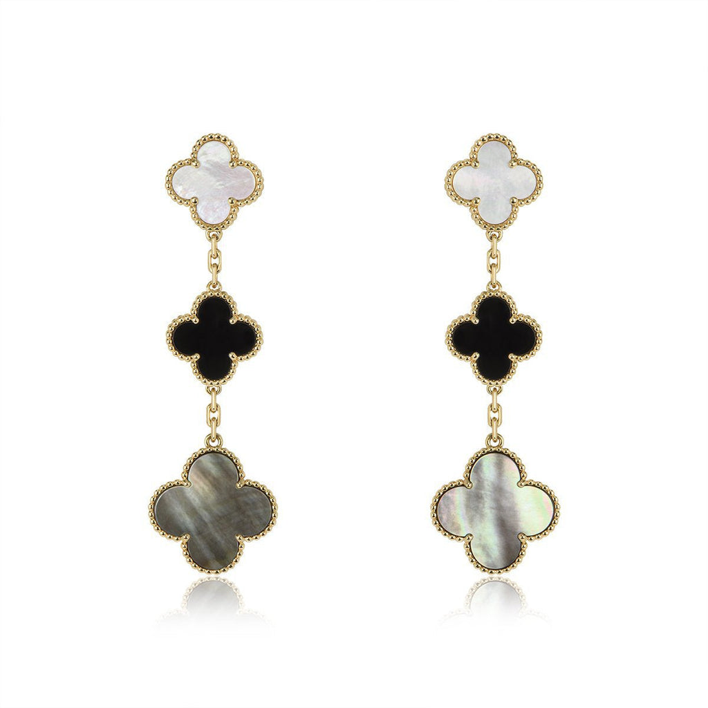 [Marin]CLOVER EARRINGS GOLD ONYX MOP 3 MOTIF