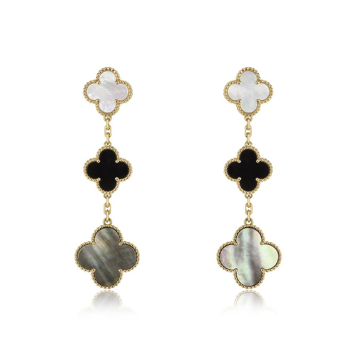 [Marin]CLOVER EARRINGS GOLD ONYX MOP 3 MOTIF