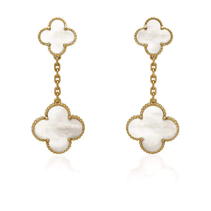 [Marin]CLOVER 2 MOTIF WHITE MOP EARRINGS