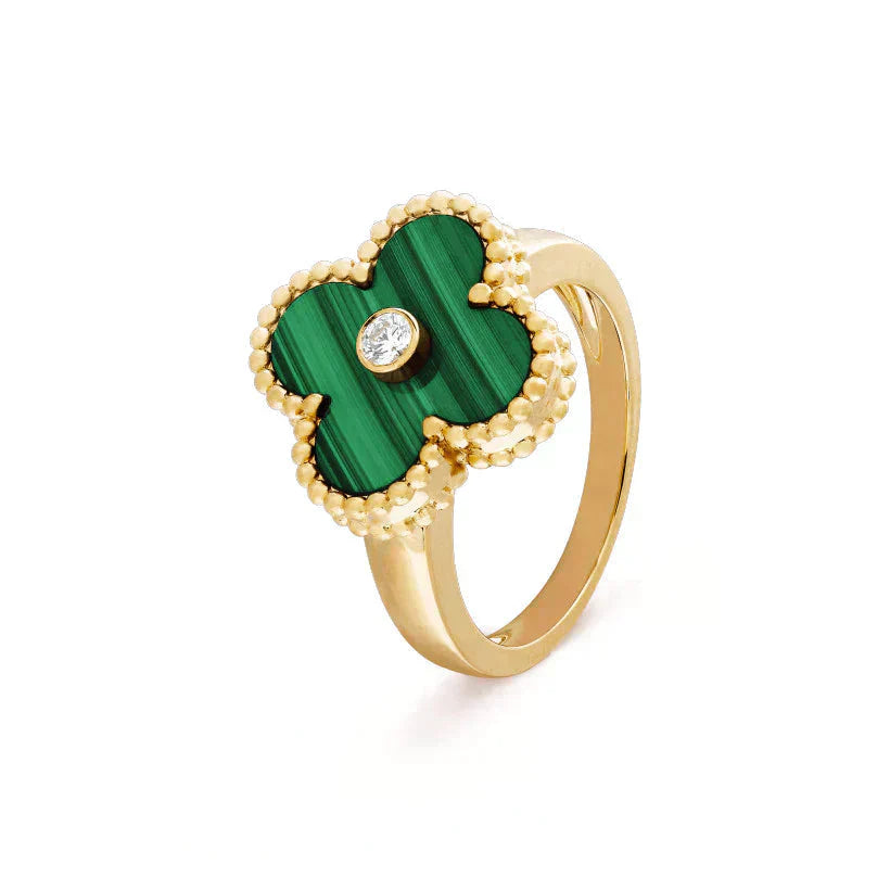[Marin]CLOVER MALACHITE RING GOLD DIAMOND