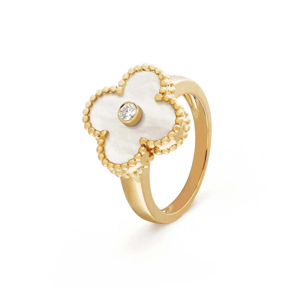 [Marin]ANNEAU DE SERPILLIÈRE ROSE TRÈFLE EN OR ET DIAMANT